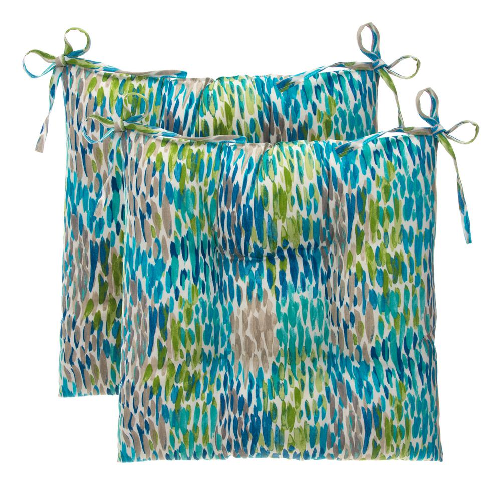 Grouchy Goose Peacock Feathers Blue Square Outdoor Tufted Seat Cushion