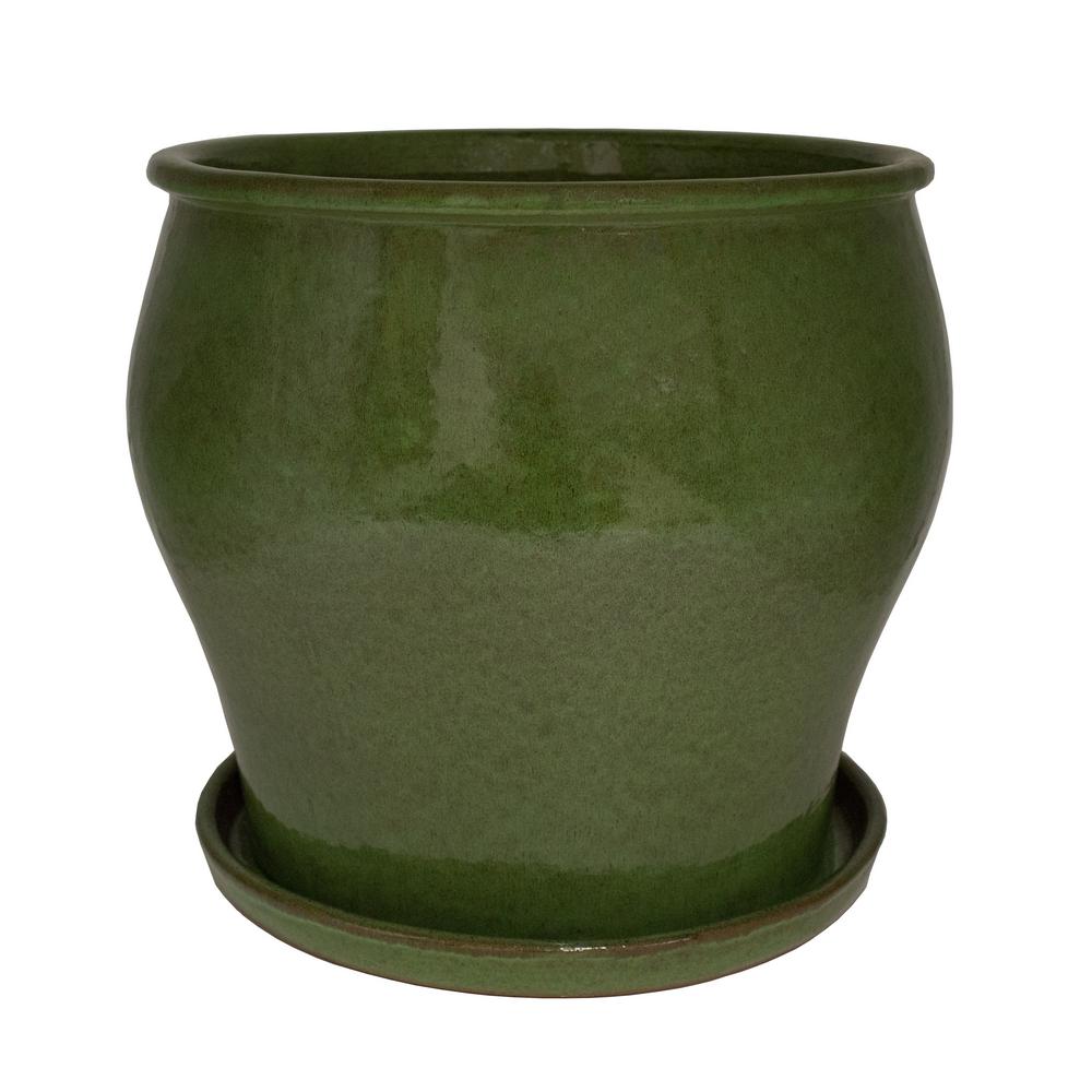 Trendspot 16 In. Dia Solid JS Green Ceramic Studio Planter-DB10021-16H ...