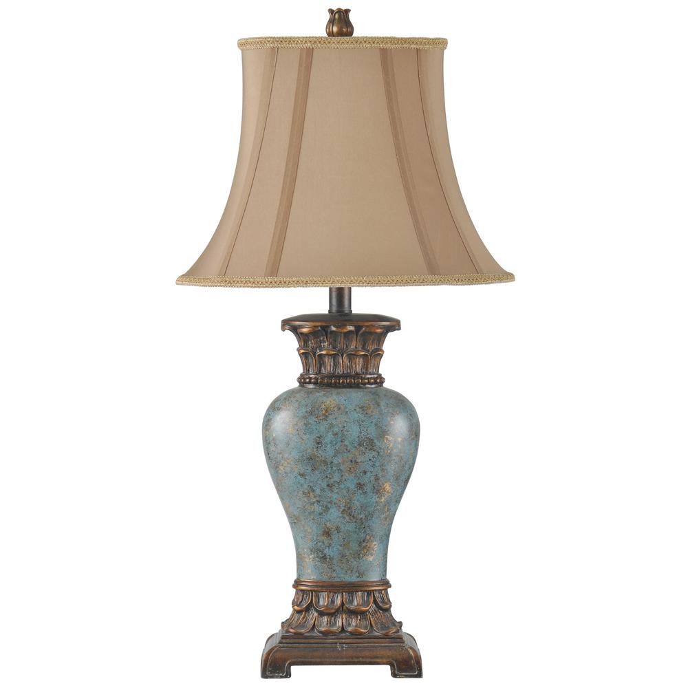 Stylecraft 30 In Blue Brown Bronze Gold Table Lamp With Taupe Fabric Shade L31354bds The Home Depot Blue Brown Bronze Gold Table Lamp