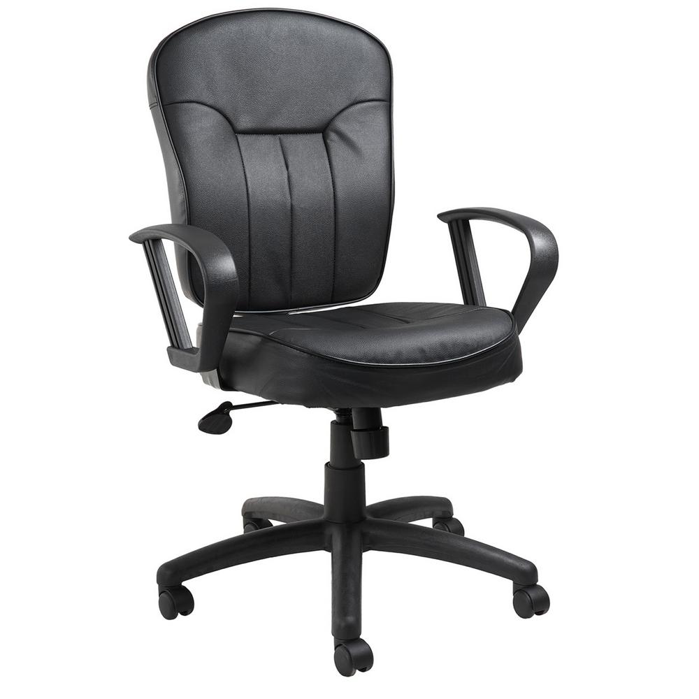 Boss Black Leather Task Chair With Loop Arms B1562 The Home Depot
