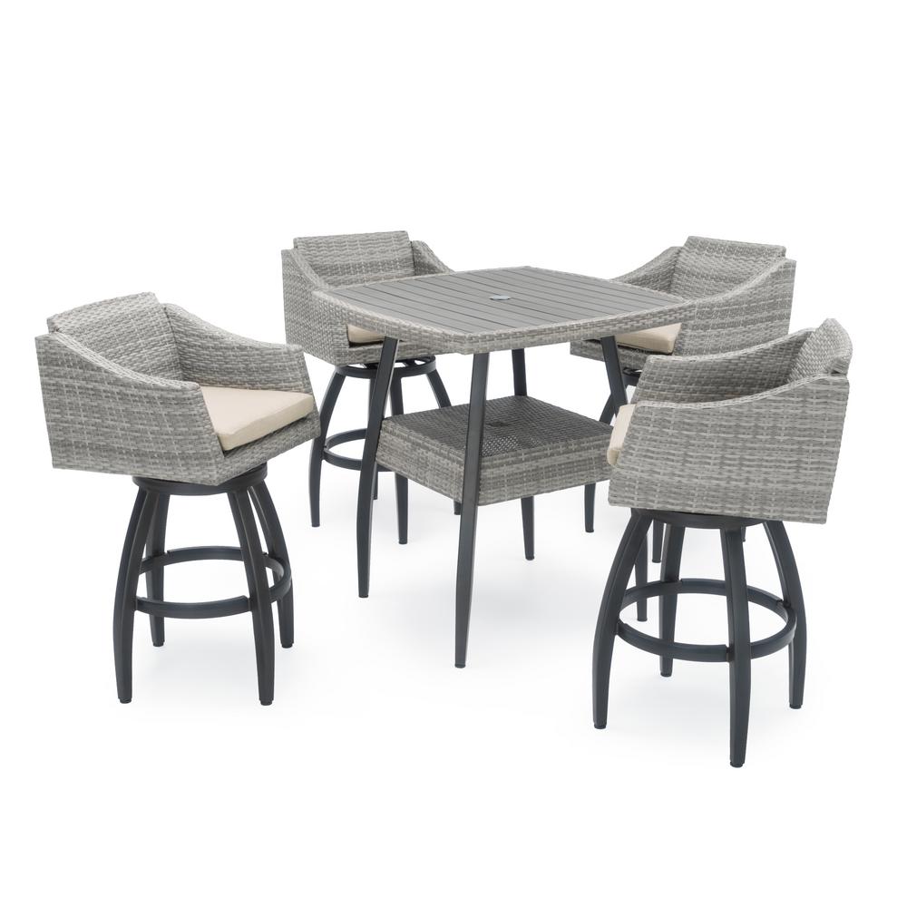 Outdoor Dining Furniture At The Home Depot Cannes 5 Piece Wicker Outdoor Bar Height Dining Set With Slate Grey