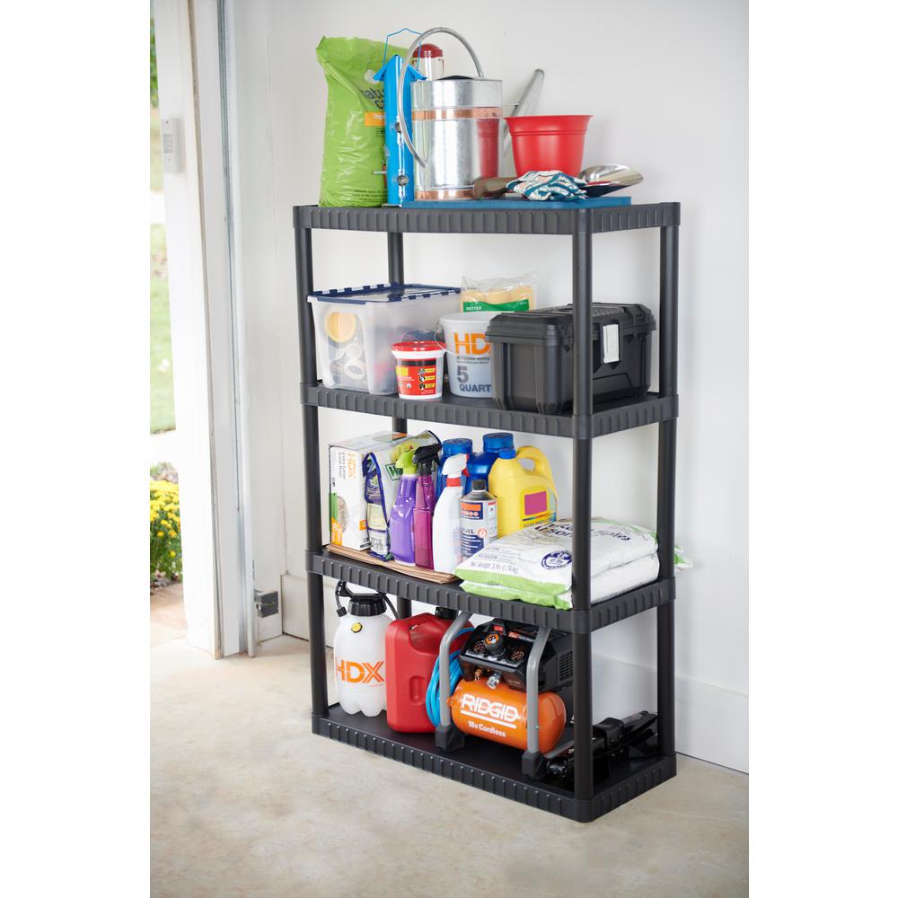 Unibos 4 Tier Plastic Shelf Shelving Shelves Rack Racking Home Storage Unit Black 100kg Loading Capacity Unibos 4 Tier Plastic Shelf Shelving Shelves Rack Racking Home Storage Unit Black 100kg Loading Capacity