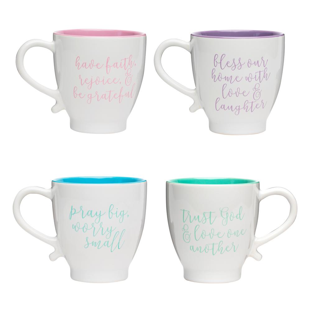 Amici Home Faith Script 20 Oz White Ceramic Coffee Mug Set Of 4 White Ceramic Coffee Mug Set Of 4