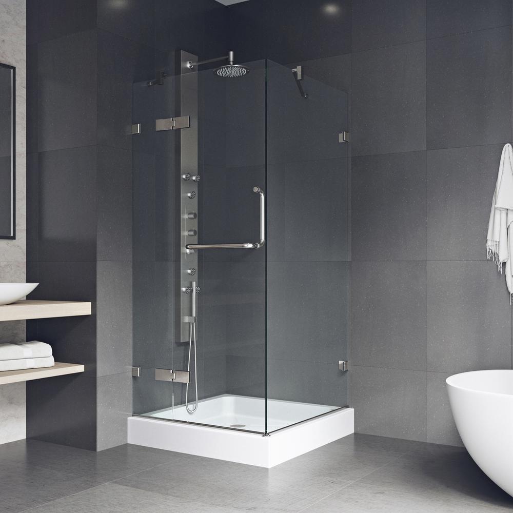 Vigo Monteray 32 375 In X 79 25 Frameless Pivot Shower Door Brushed Nickel With Clear Glass Base