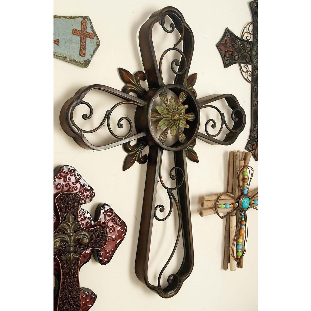 23 In X 29 Copper Brown Iron Fleur De Lis Wall Cross