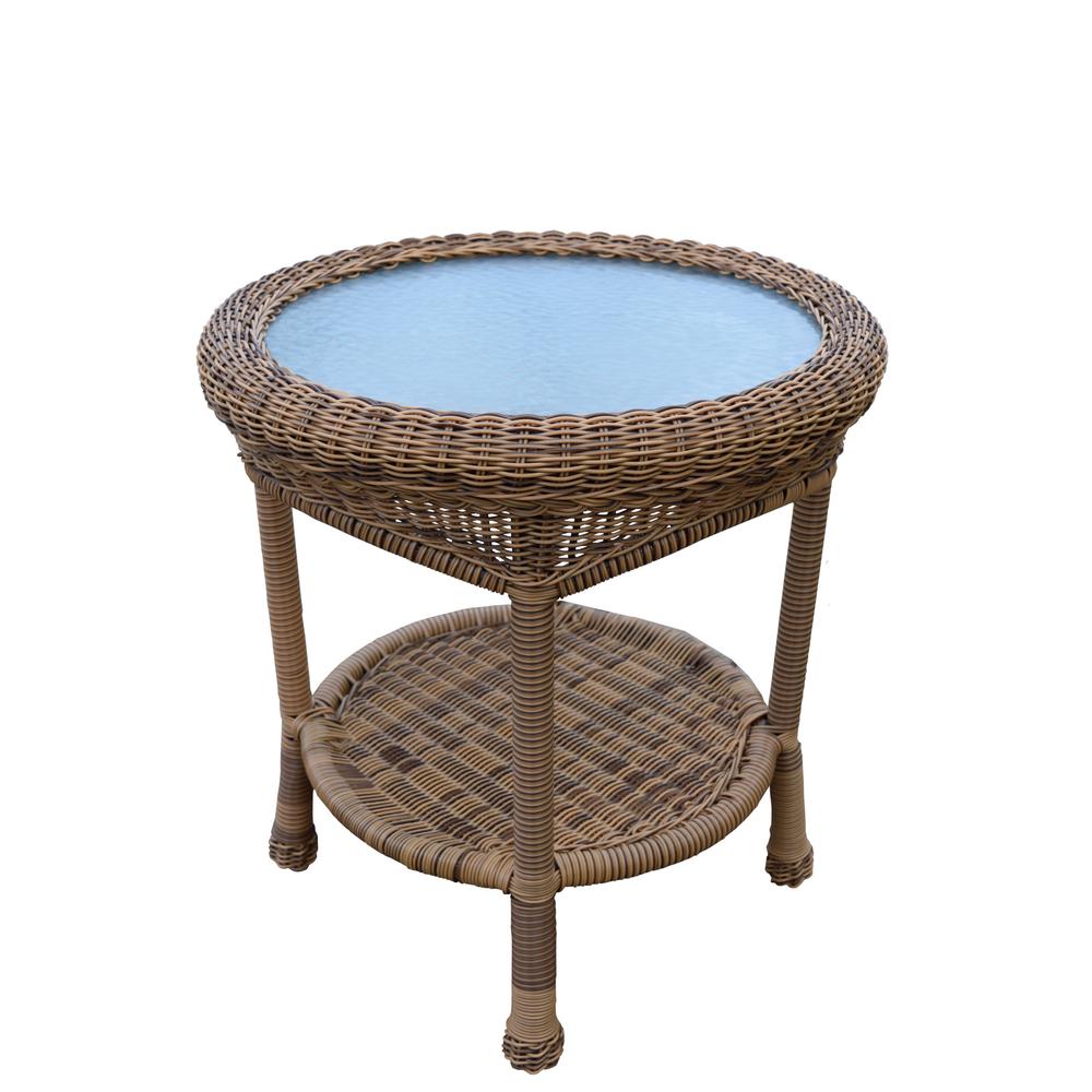 Wicker Side Table With Glass Top