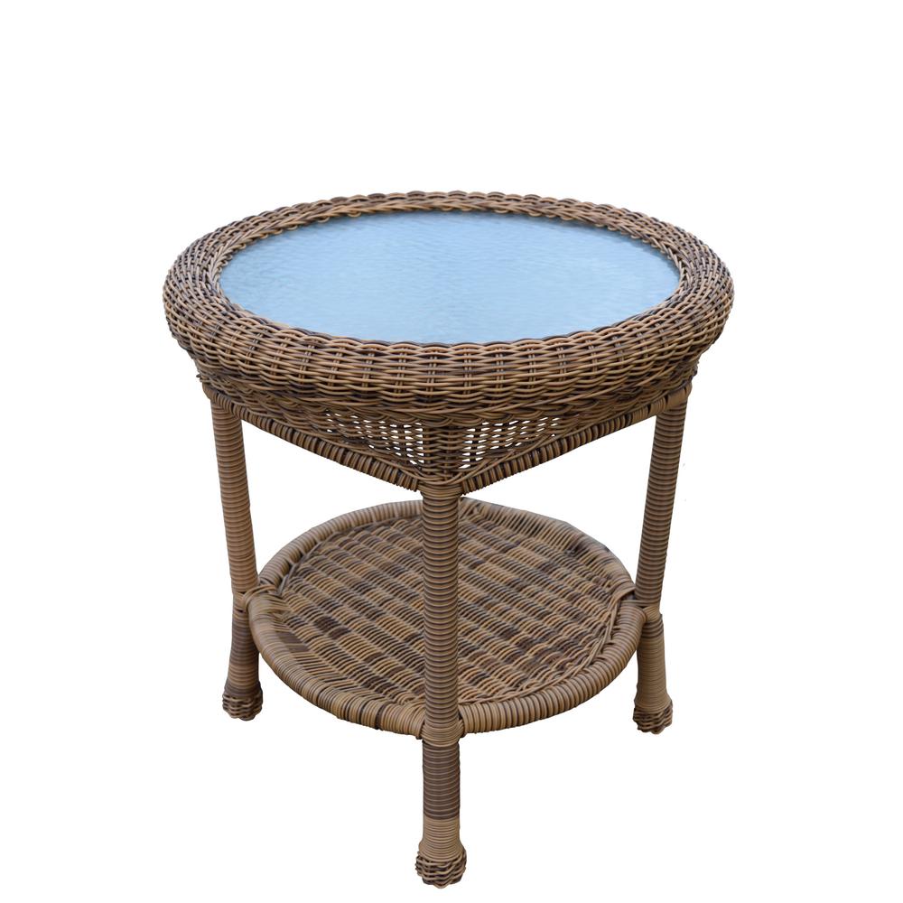 Unbranded Natural Round Wicker Outdoor Side Table Hd90027 Et Nt The Home Depot