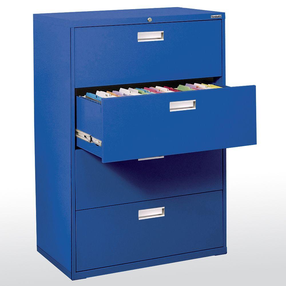 Sandusky 600 Series 36 In W 4 Drawer Lateral File Cabinet In Blue