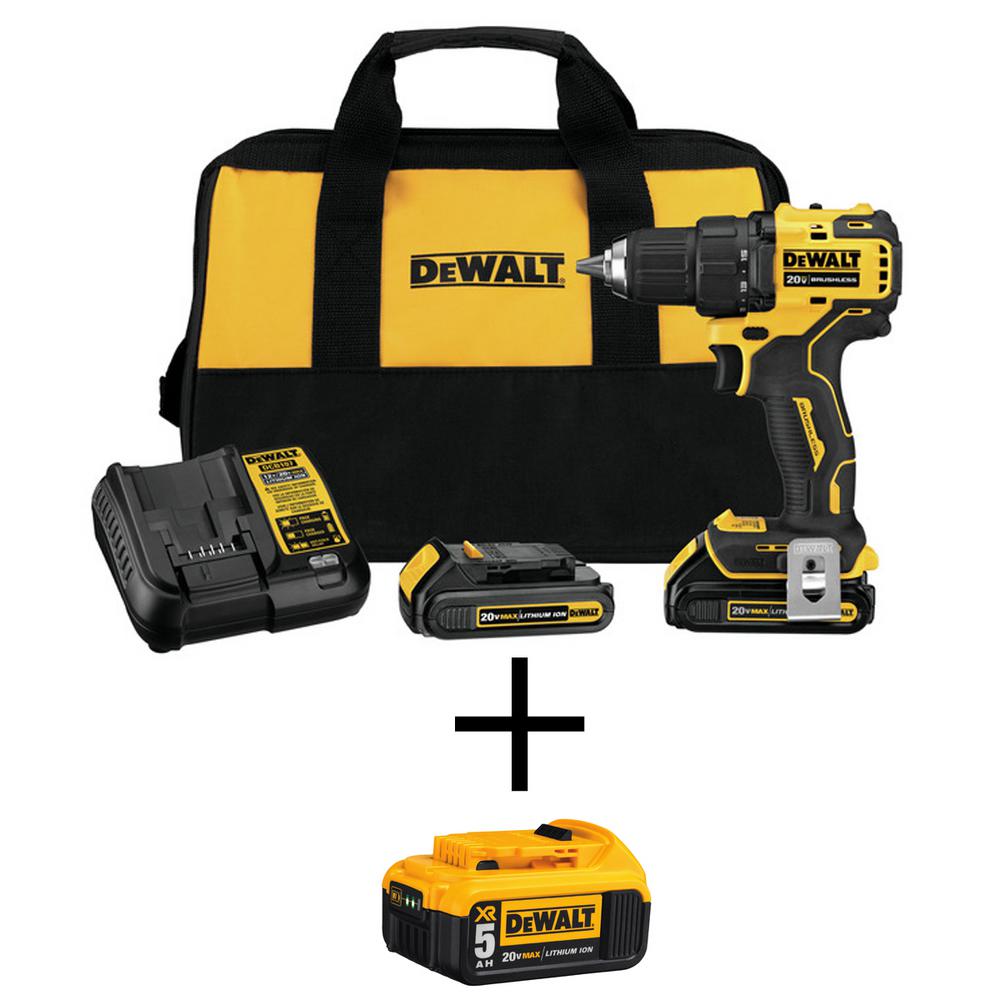 DEWALT ATOMIC 20-V MAX Li-Ion Brushless Cordless Compact 1/2 in. Drill ...