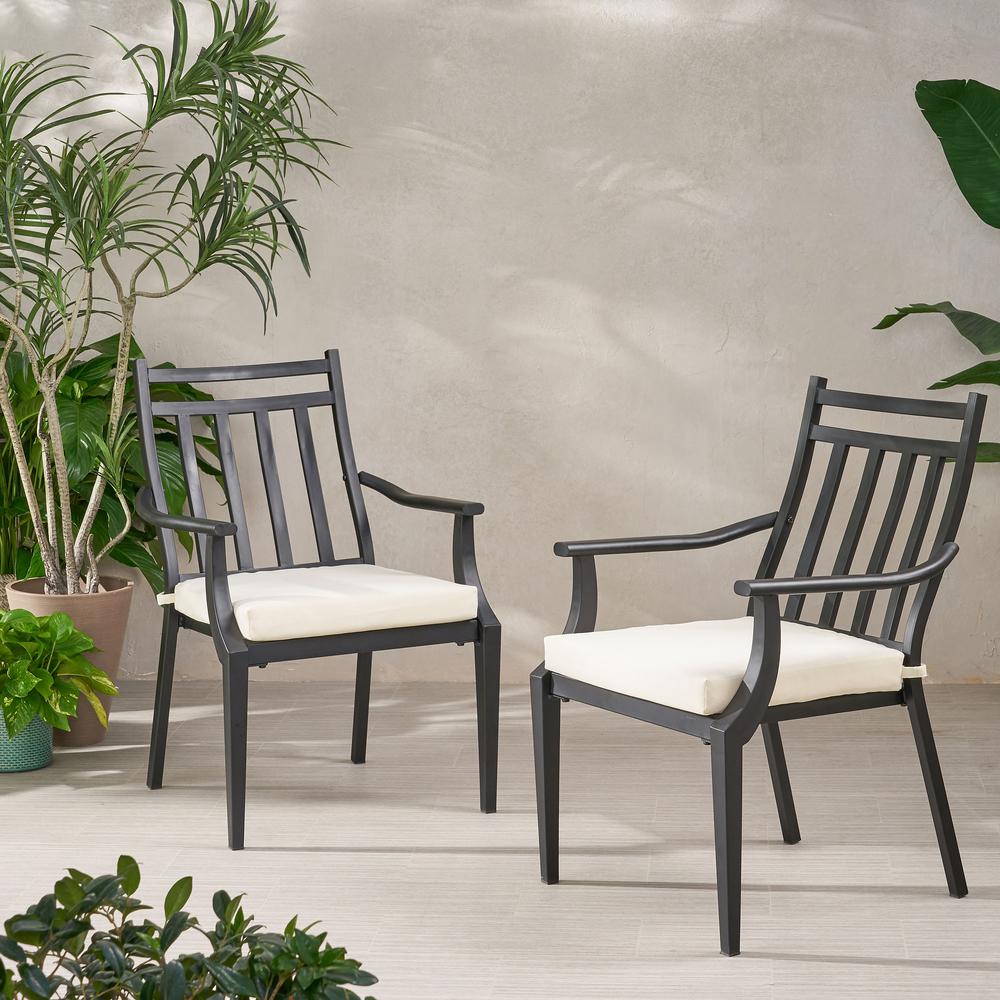 Noble House Delmar Matte Black Removable Cushions Metal Outdoor Dining