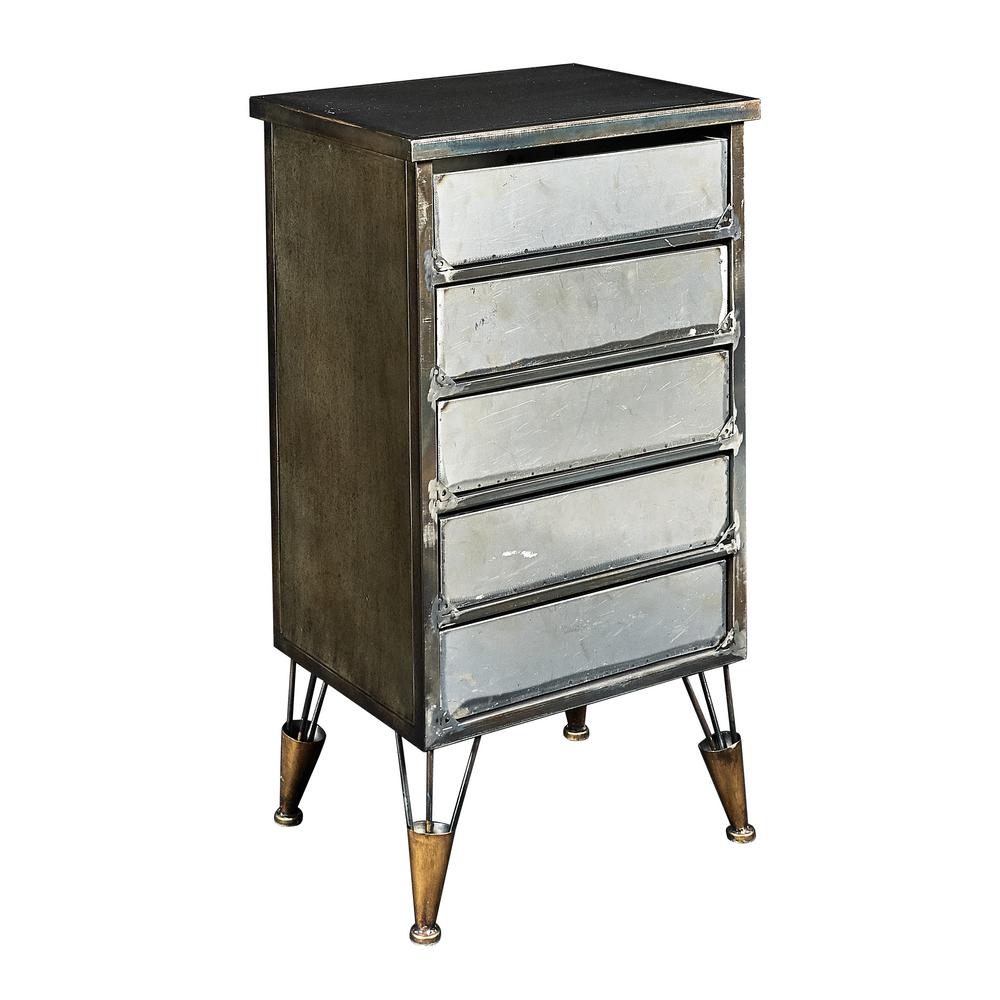 Linon Home Decor Cade Industrial Metal Chest Accent Cabinet With