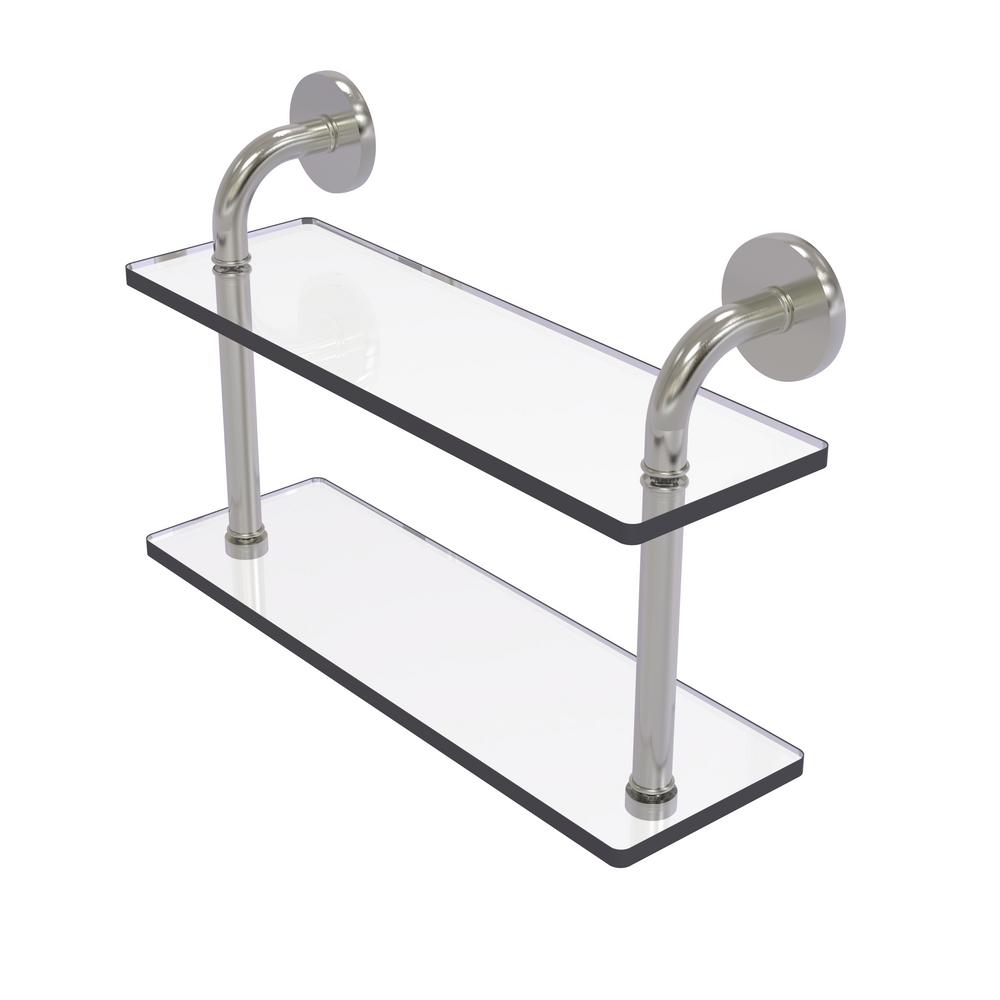 Knape Vogt 18 In W X 6 D Wall Mounted Satin Nickel Gl Wave 2 Tiered Gl Shelf In Satin Nickel