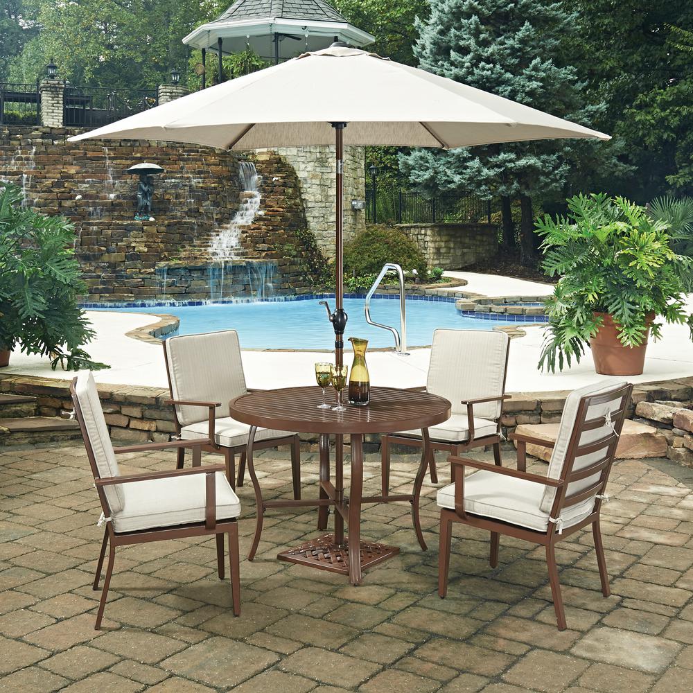 Pick Up Today Brown Umbrella Patio Dining Furniture Key West Chocolate Brown 7 Piece Extruded Aluminum Outdoor Dining Set With Beige Cushions