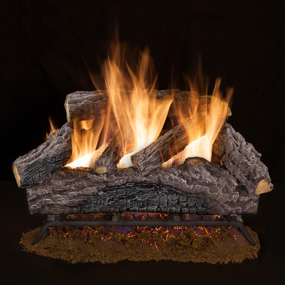 Remote Control Vented Gas Fireplace Logs Gas Logs The Home Depot