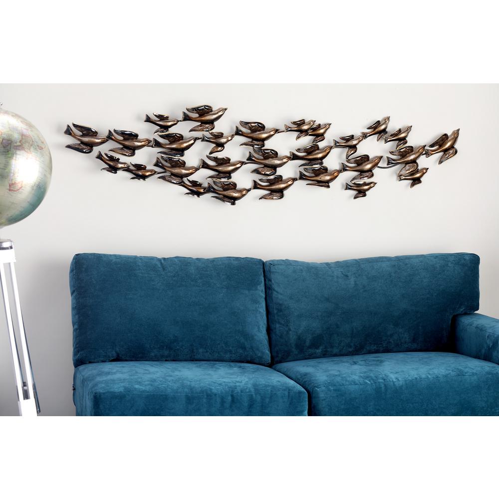 Graham & Brown 24 in. x 5 in. "Soft Rose Gold Bird On A Wire" Metal