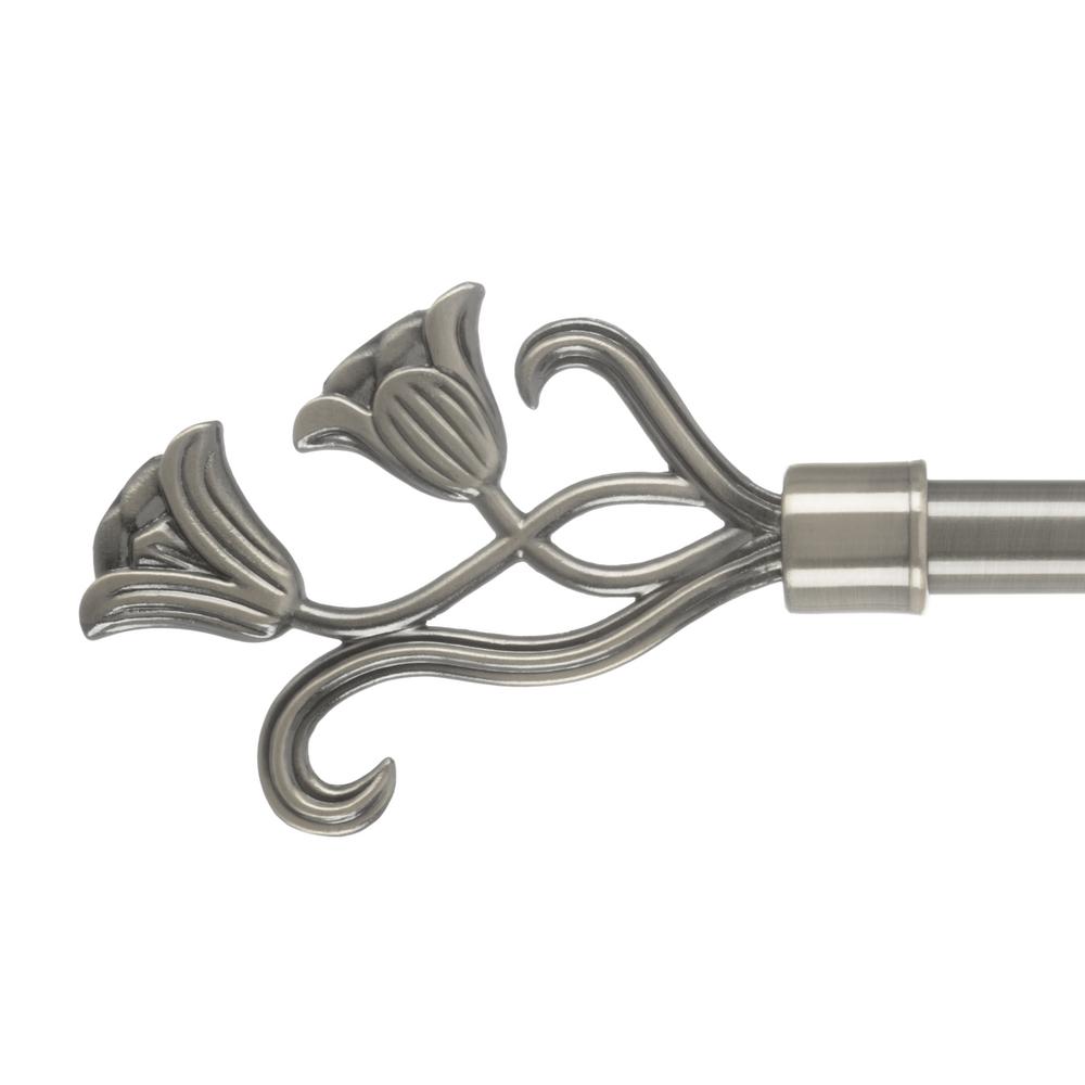 48 in. - 86 in. Telescoping 3/4 in. Curtain Rod in Pewter with Spear