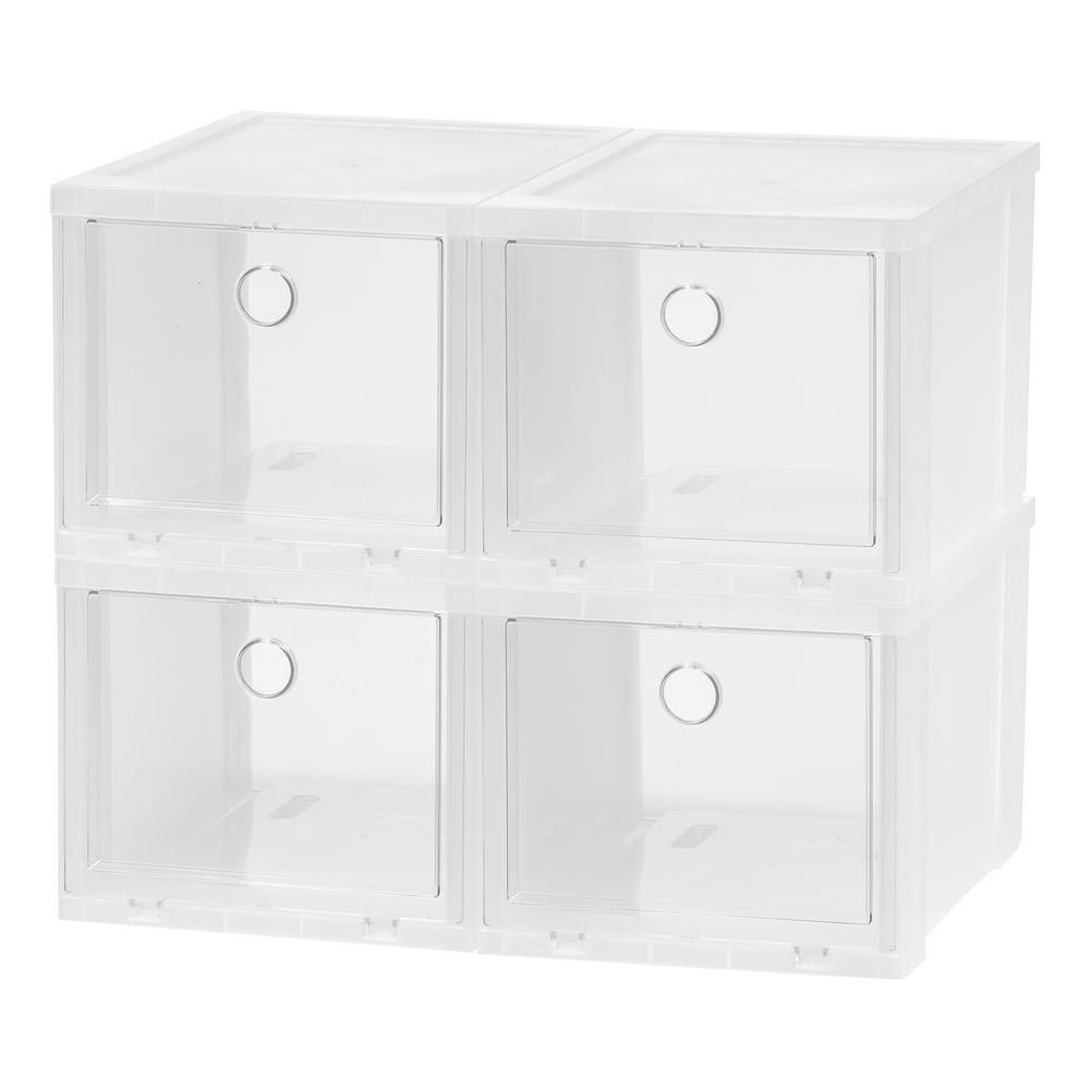 Iris 4 Pair Clear High Pull Down Front Access Shoe Box Plastic Iris 4 Pair Clear High Pull Down Front Access Shoe Box Plastic Organizer