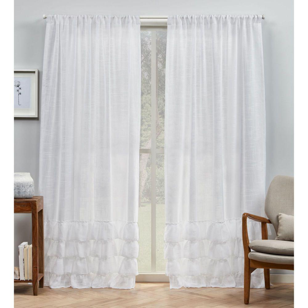 Unbranded Jacinta White Bottom Ruffle Sheer Rod Pocket Top Curtain