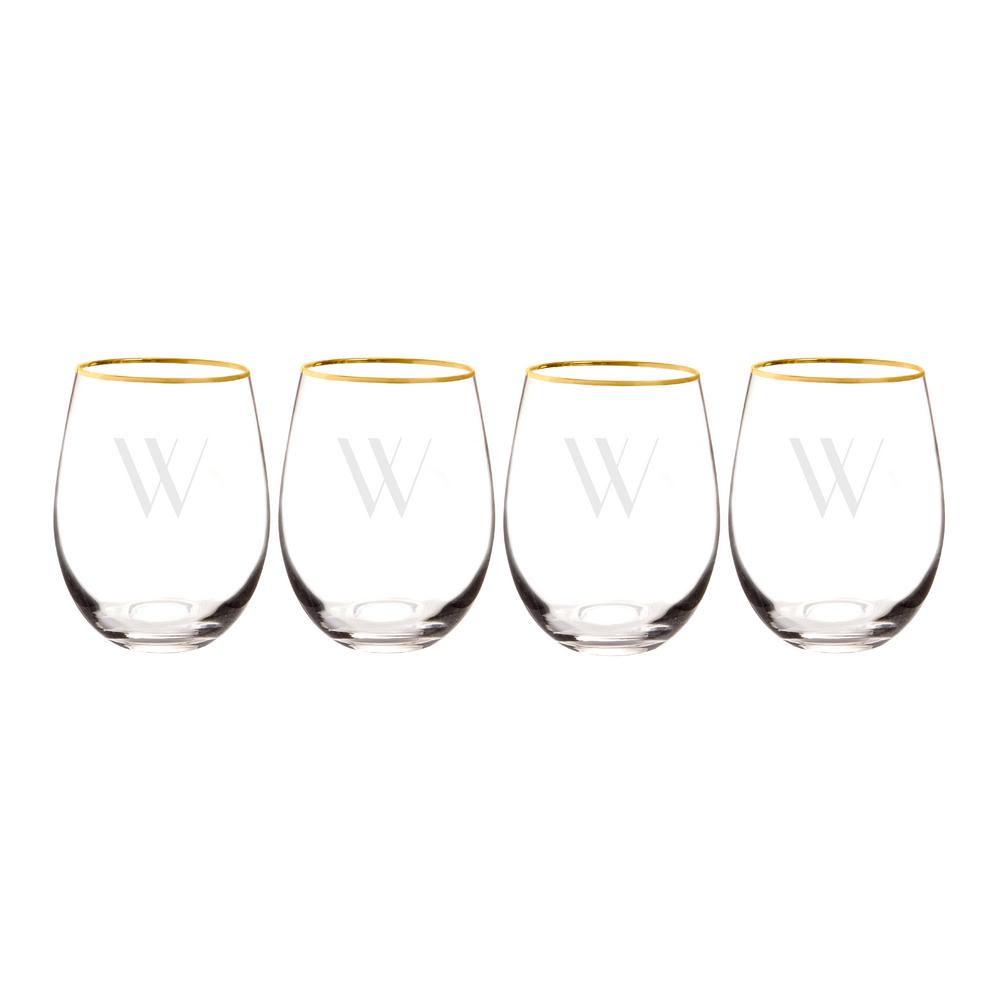 Personalized Gold Rim Stemless Wine Glasses W1120G4W The Home Depot