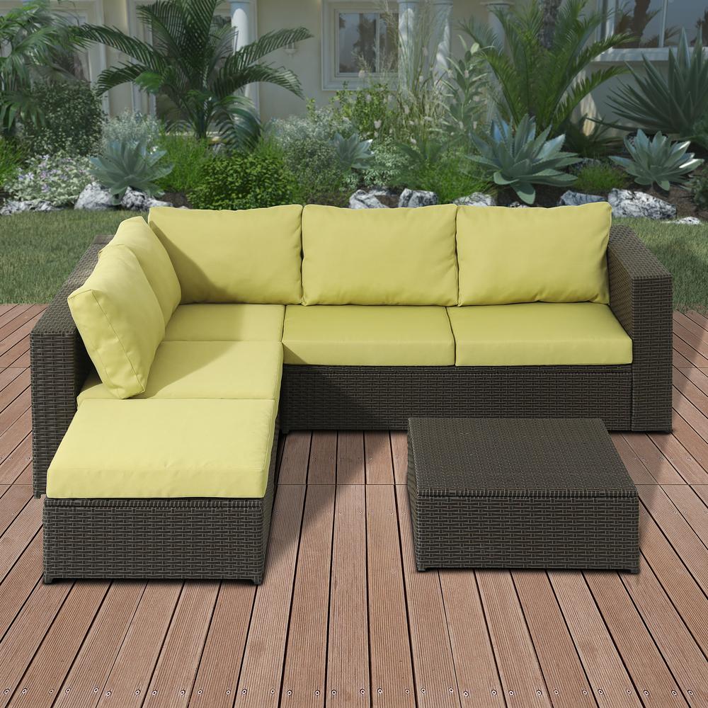 4Piece Wicker Outdoor Sectional Set with Blue CushionsFPF20151 The