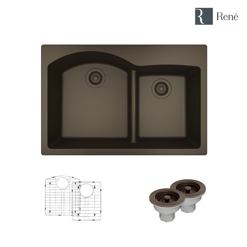 Franke Dual Mount Composite Granite 33 In 1 Hole Double Bowl Kitchen Sink In Mocha Eddb33229 1 The Home Depot Granite Kitchen Sinks Black Kitchen Sink Composite Kitchen Sinks