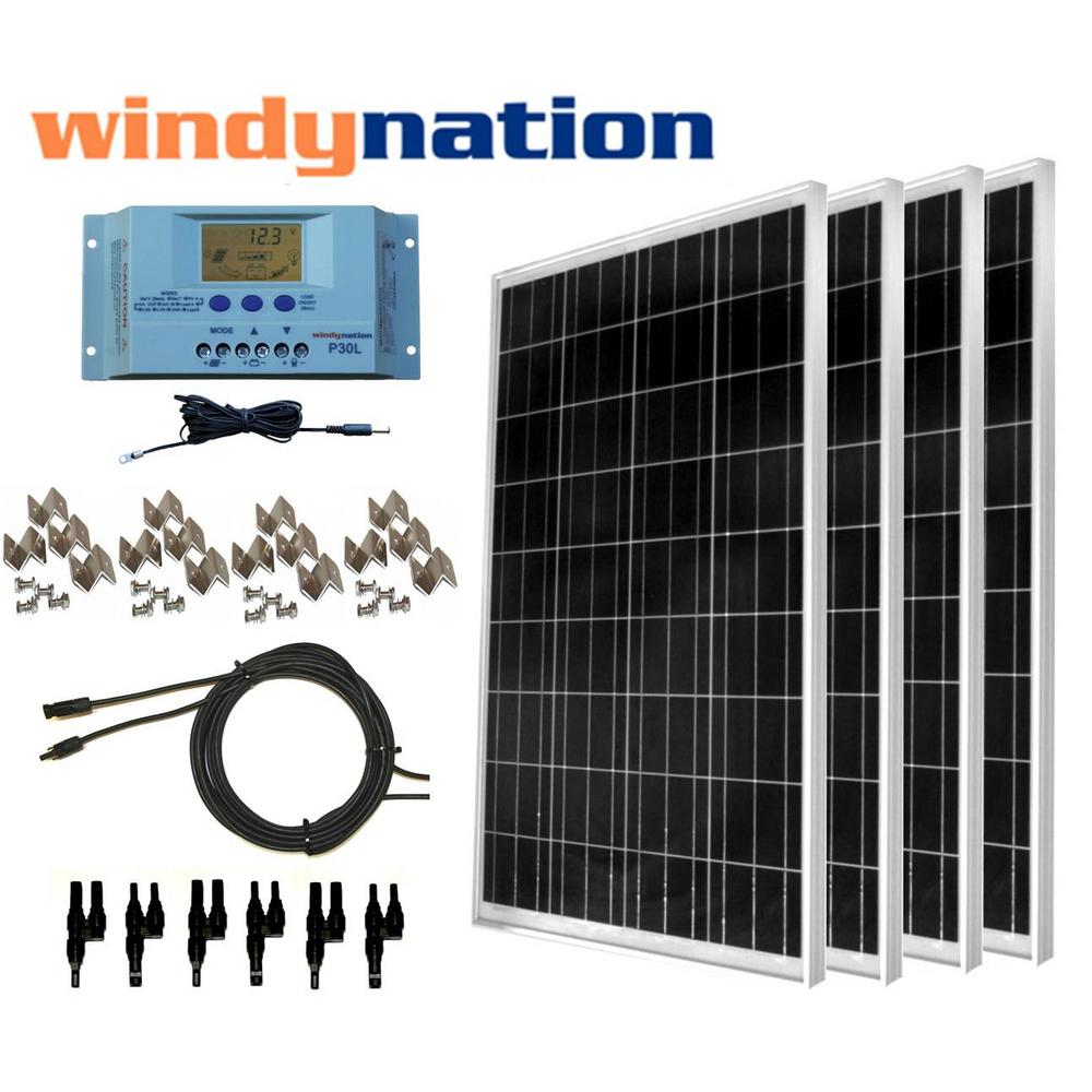 WindyNation 400-Watt Off-Grid Polycrystalline Solar Panel Kit With LCD ...