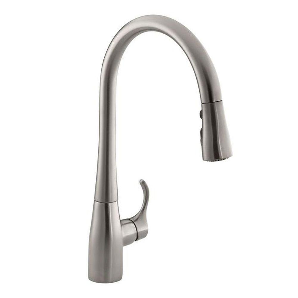 KOHLER Simplice Single Handle Pull Down Sprayer Kitchen Faucet With   Vibrant Stainless Kohler Pull Down Faucets K 596 Vs 64 1000 