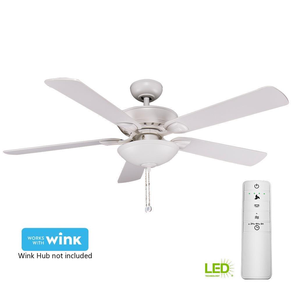 Hampton Bay Connor 52 In Led Matte White Smart Ceiling Fan With Led Matte White Smart Ceiling Fan With Light Kit And