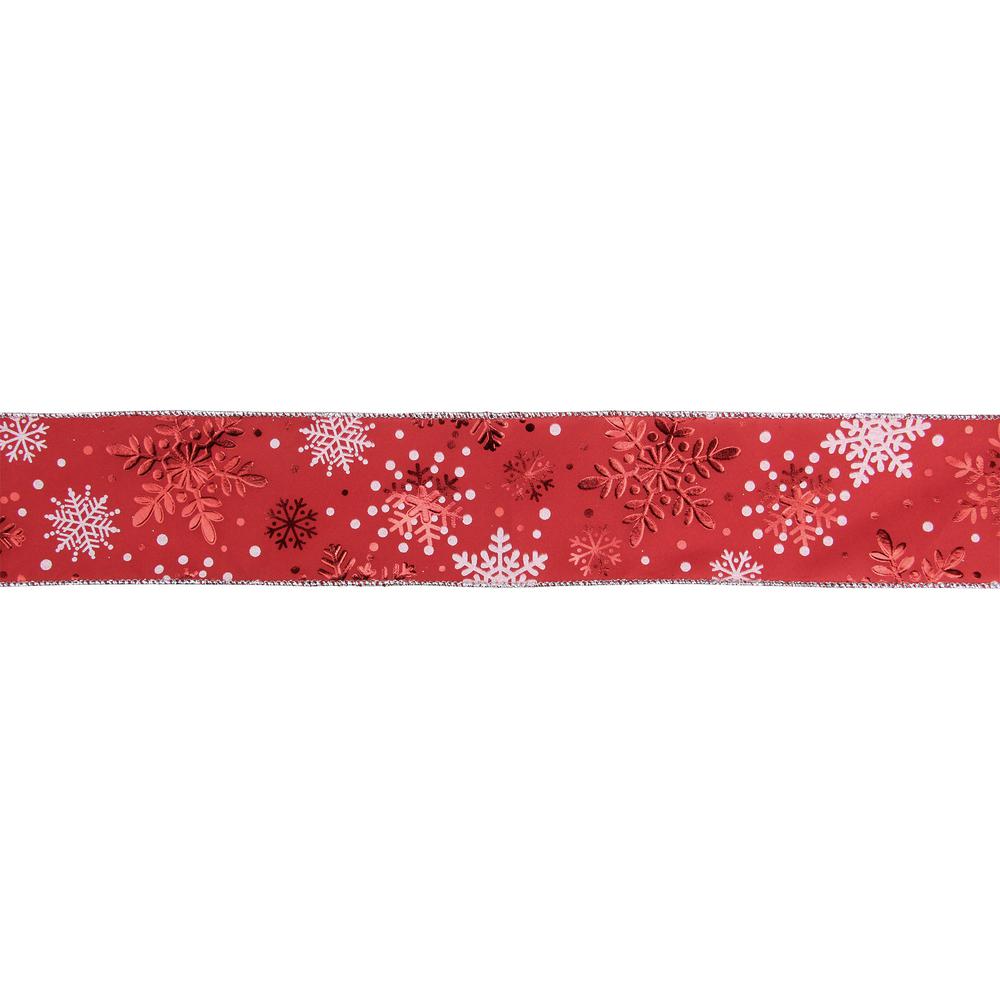 Northlight 2 5 In X 16 Yds Metallic Red And White Snowflake