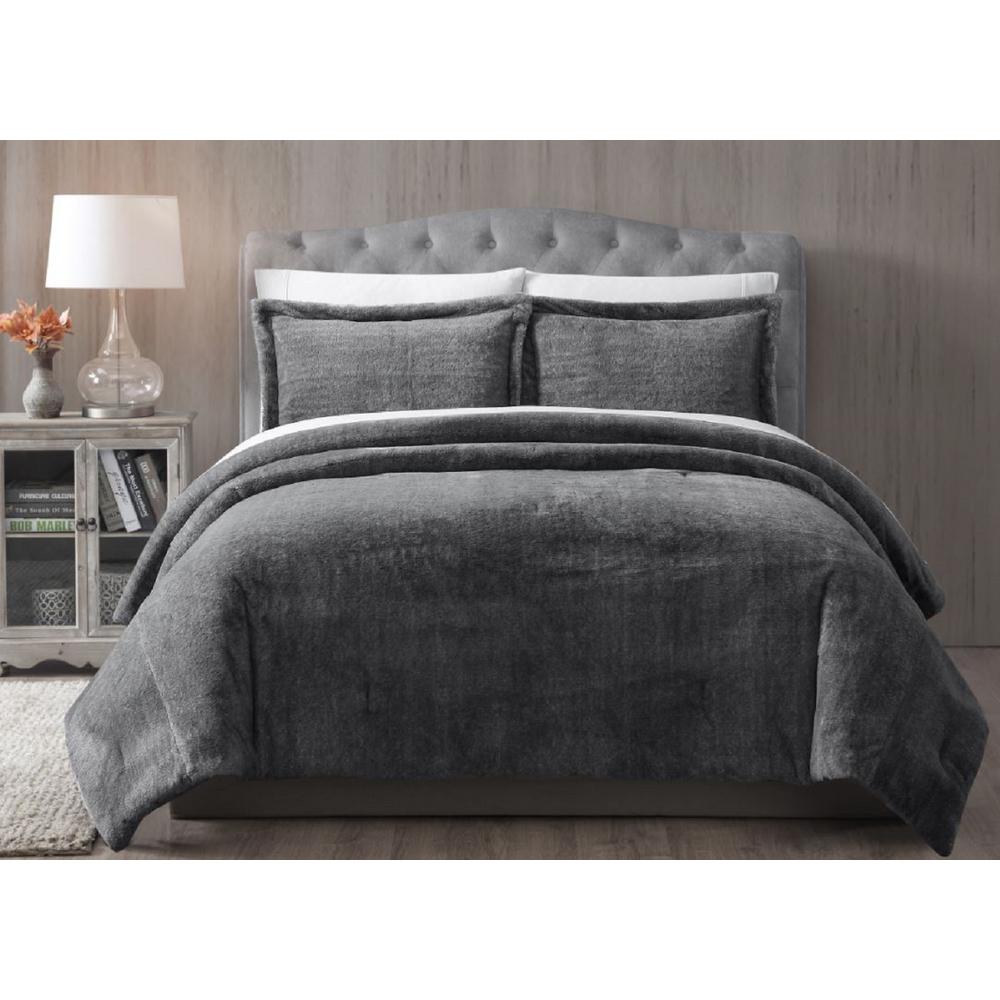 Morgan Home Bell Faux Fur Grey Solid Full Queen Comforter M608889