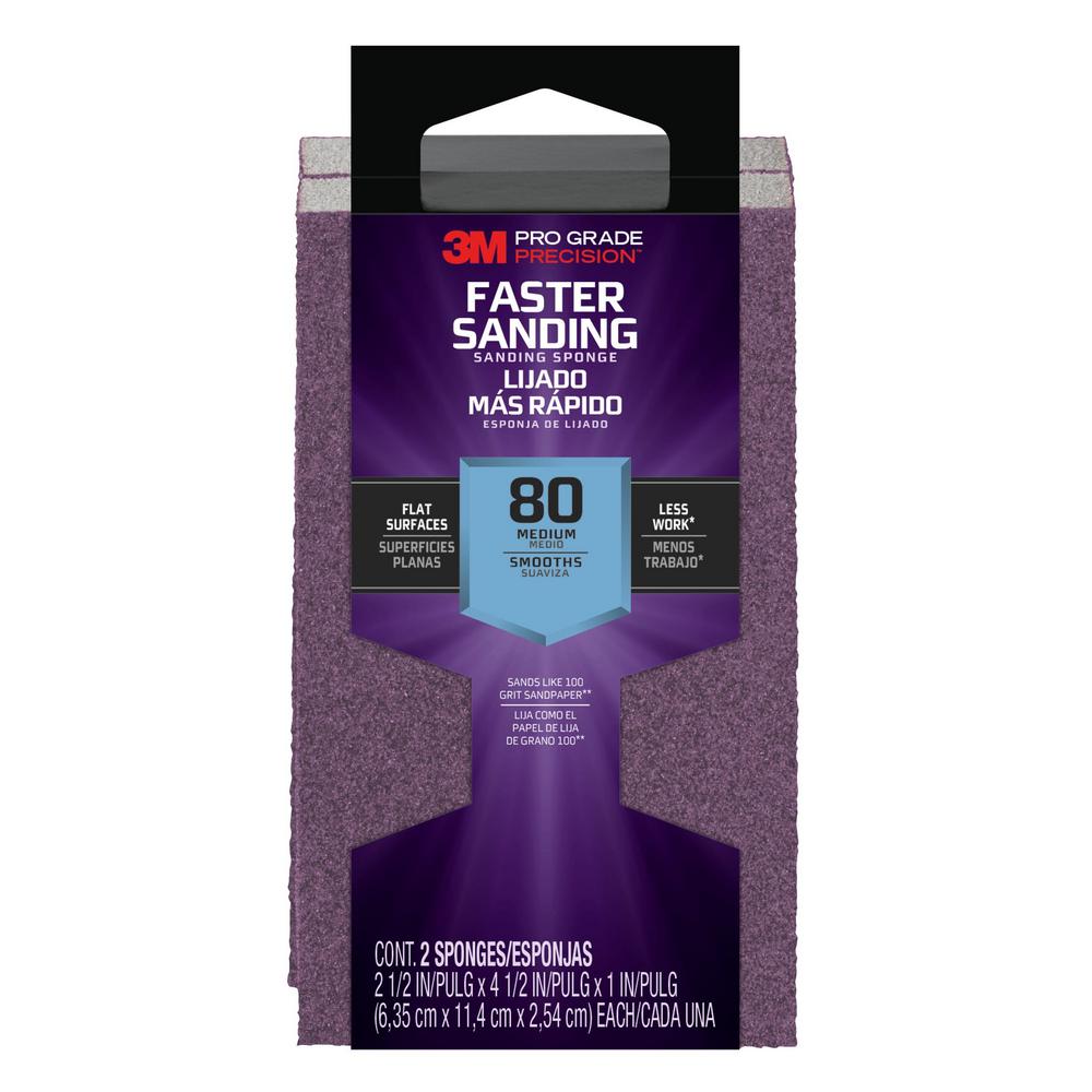 Pro Grade Precision 2-1/2 in. x 4-1/2 in. x 1 in. 80 Grit Medium Block Sanding Sponge (2-Pack)
