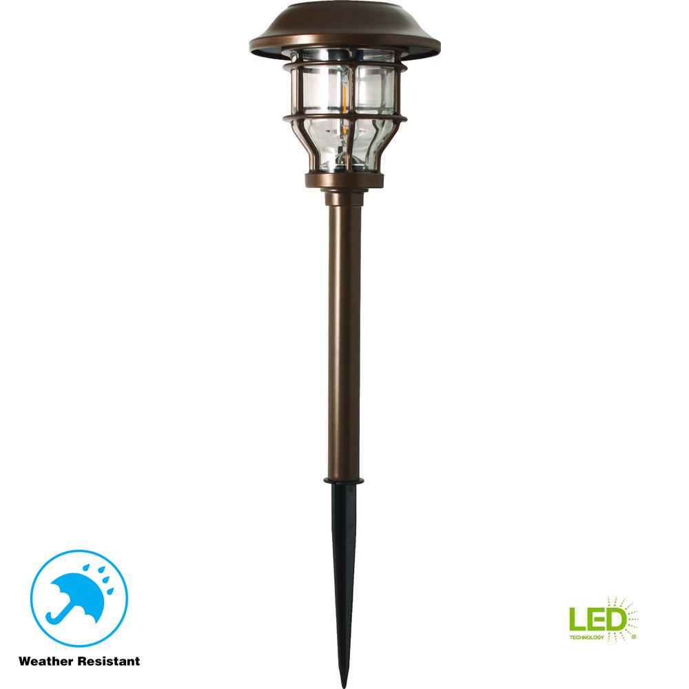 Solar Landscape Lighting Outdoor The Home Depot Solar Brass Outdoor Integrated Led 2500k 10 Lumens Vintage Bulb Landscape Pathway Light Set