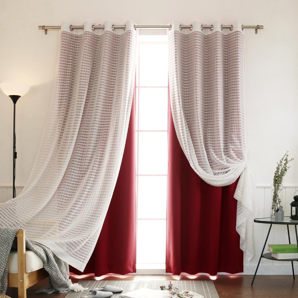 Best Home Fashion 84 in. L Ivory and Burgundy Faux Silk Striped