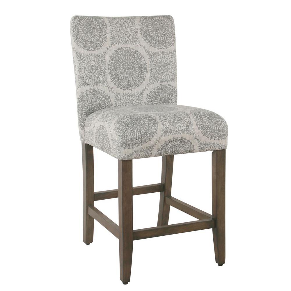 Homepop Parsons 24 in. Gray Medallion Bar Stool-K6858-24-A832 - The