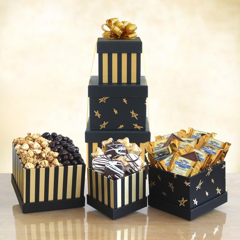 Givens Company Black And Gold Elegance Chocolate Tower