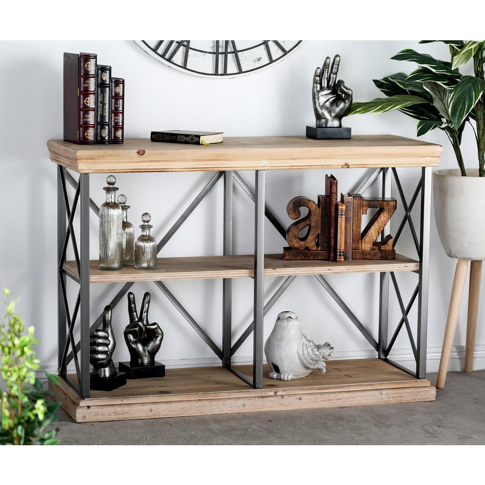 IRIS Collan Light Brown 2Tier Wood Shelf with Pocket Doors591854