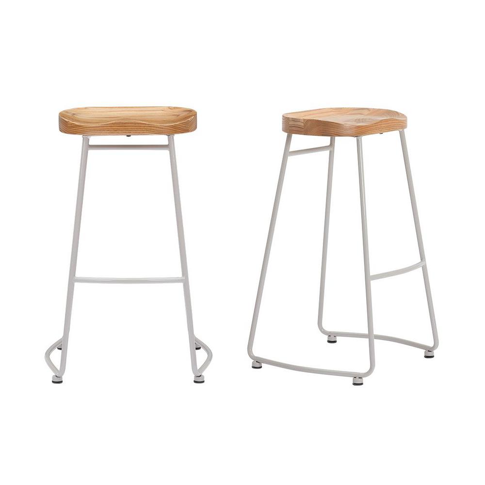 StyleWell Riverbed Brown Metal Backless Bar Stool with Wood Seat (Set of 2) (18.5 in. W x 29.52 in. H), Natural/Riverbed was $189.0 now $113.4 (40.0% off)