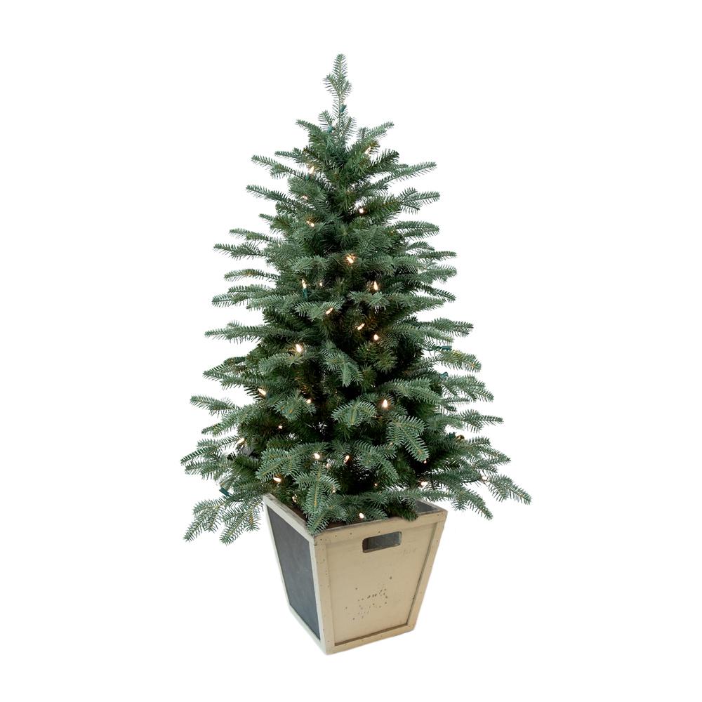 Christmas Porch Tree w Warm LED Lights Wood Pot Artificial Pre-Lit Balsam 4 ft. 811740012600 | eBay