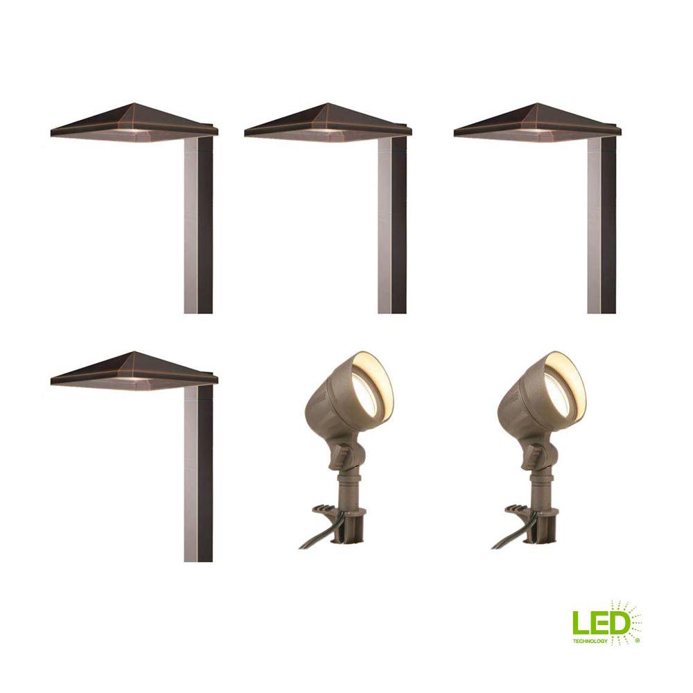 Adjule Lamp Head Walkway And Path Lighting Landscape Low Voltage Bronze Outdoor Integrated Led Landscape Light Kit With 2 Flood Lights And 4