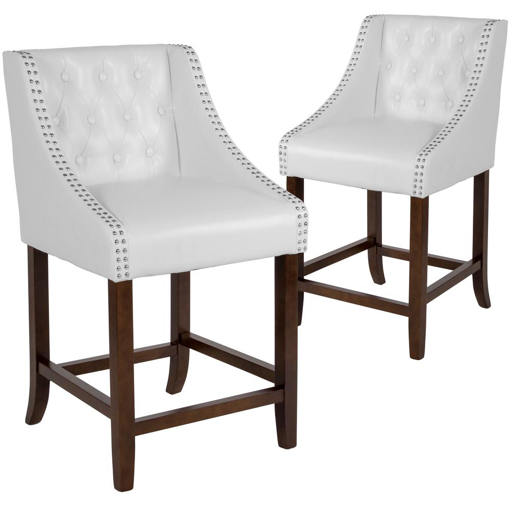 Carnegy Avenue 24 In White Leather Bar Stool Set Of 2 Cga Ch