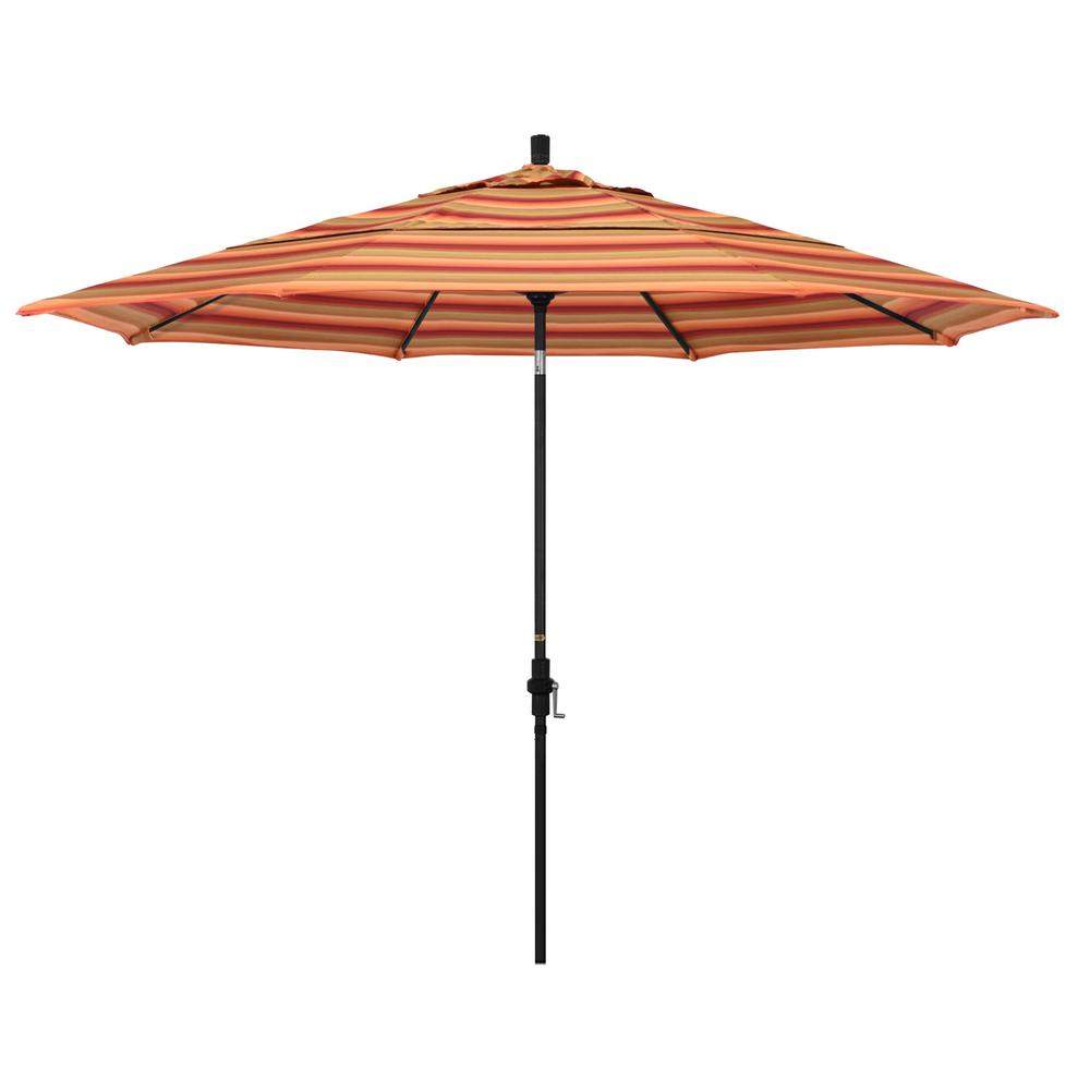 California Umbrella 11 Ft Stone Black Aluminum Market Crank Lift Stone Black Aluminum Market Crank Lift Patio Umbrella In Astoria Sunset Sunbrella