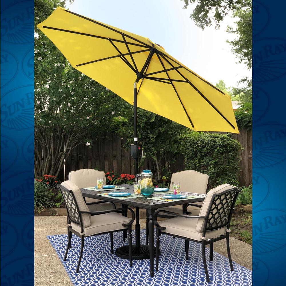 Sun Ray 9 Ft Aluminum Market Bluetooth Speaker Solar Lighted 8 Rib Round Patio Umbrella With Olefin Canopy In Yellow 841059ole The Home Depot