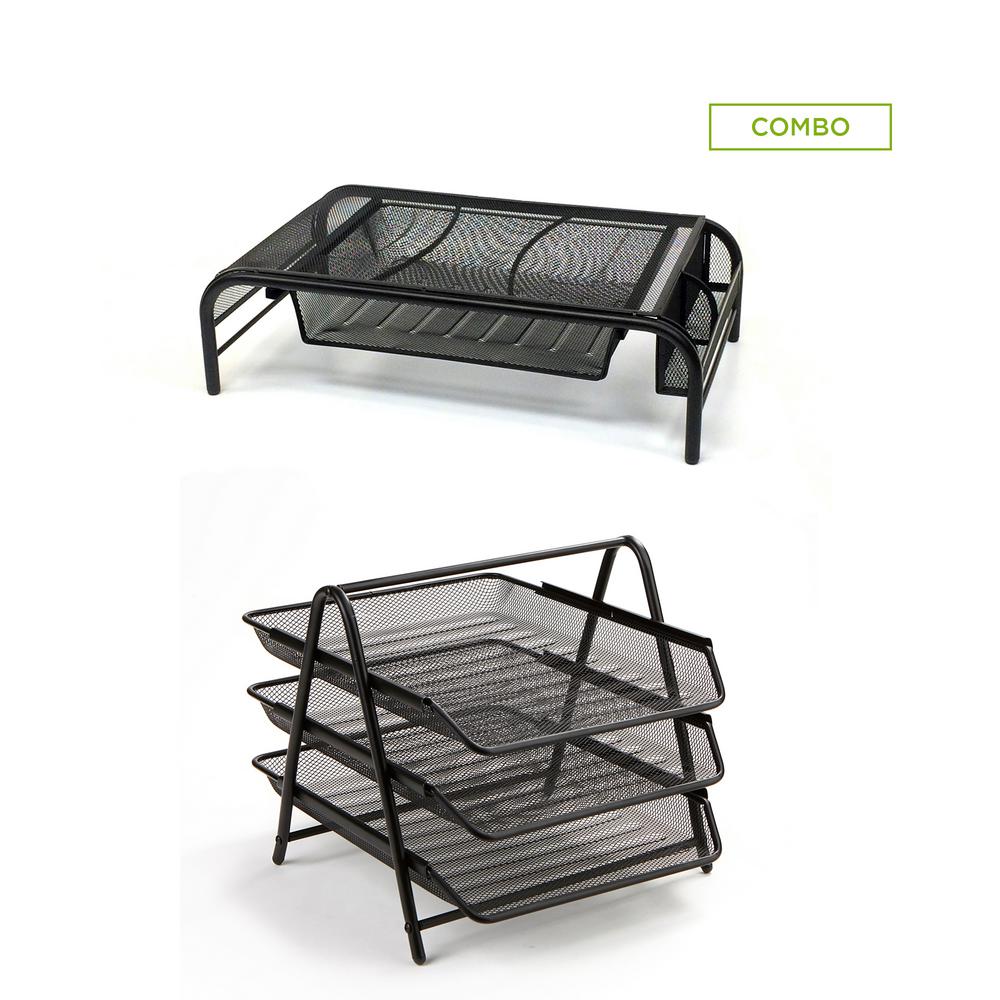 Metal Desk Organizers Accessories Office Supplies The Home Depot Metal Mesh Monitor Stand With Drawers