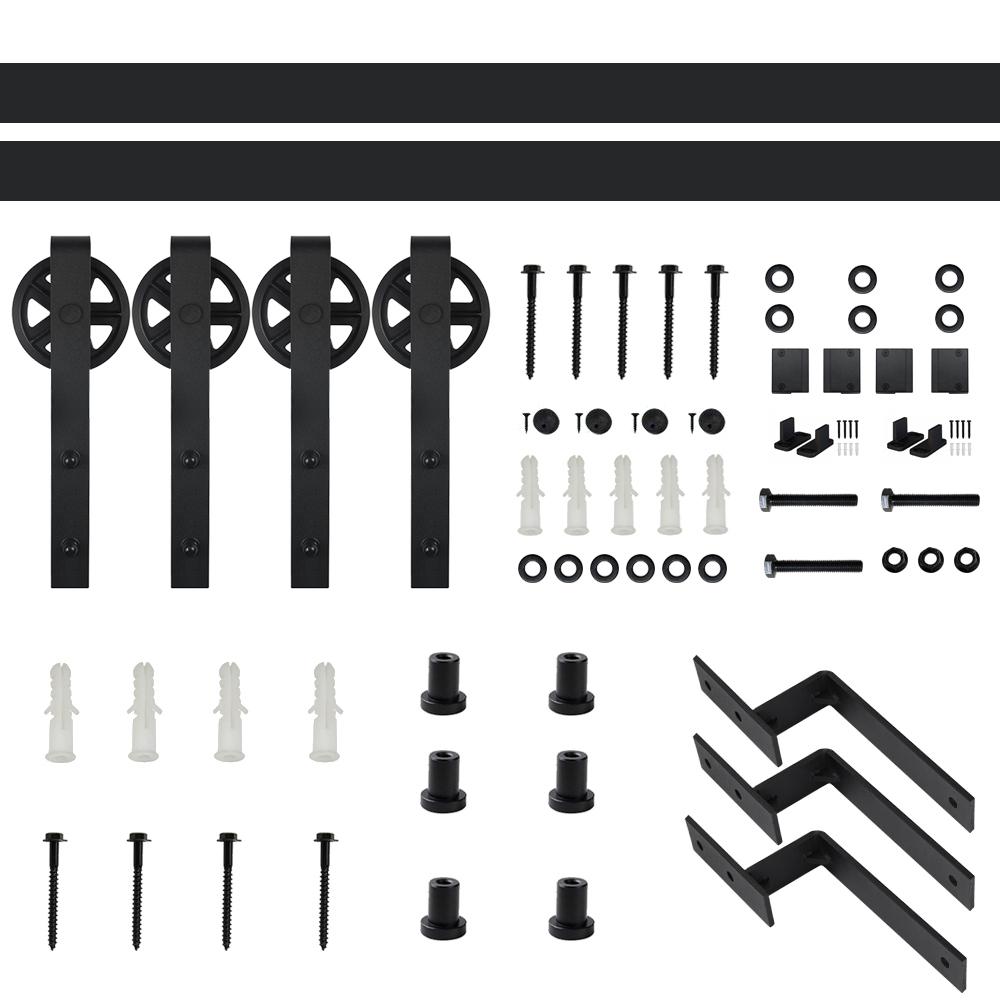 WINSOON 4 ft./48 in. Black Sliding Bypass Barn Door Hardware Track Kit for Double Doors with Non