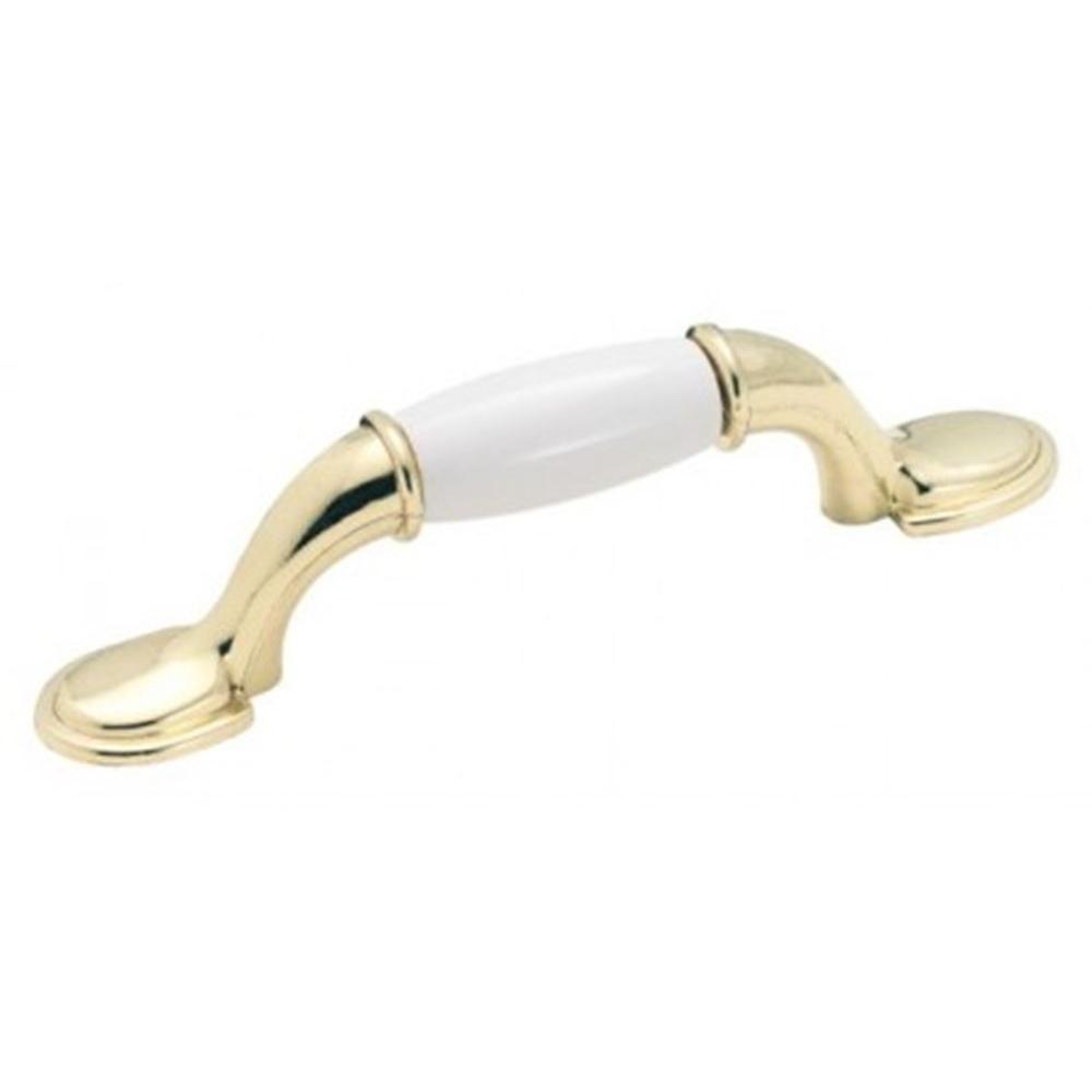 Amerock Everyday Heritage 3 in (76 mm) Center-to-Center White/Polished Brass Cabinet Pull (1 full box)