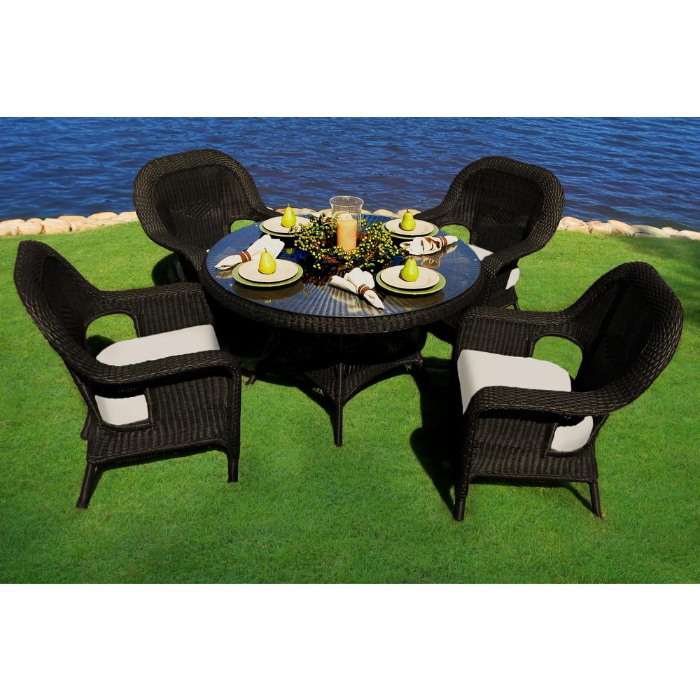 Wicker Patio Furniture Cushions Sunbrella Dining Sea Pines Tortoise 5 Piece Wicker Outdoor Dining Set With Sunbrella Canvas Cushions