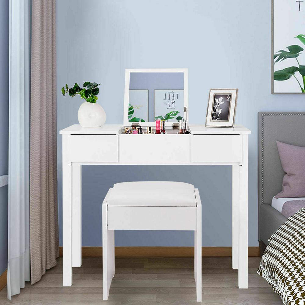 Costway 2 Piece White Vanity Dressing Table Set Mirrored