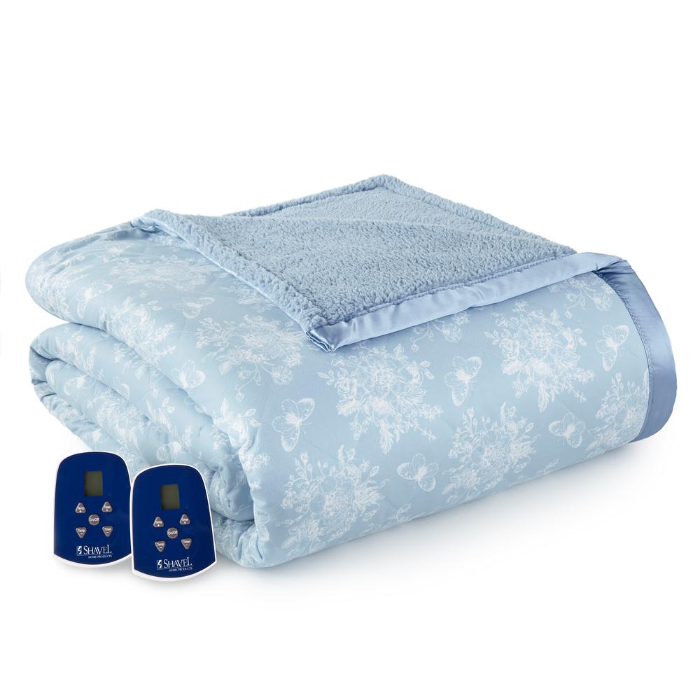 Micro Flannel Reverse To Sherpa King Toile Wedgewood Electric Heated Micro Flannel Reverse To Sherpa King Toile Wedgewood Electric Heated Blanket