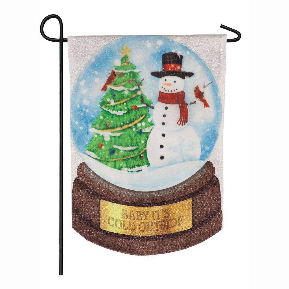 Evergreen 18 in. x 12.5 in. Snowman Snowglobe Garden Linen Flag14L8693