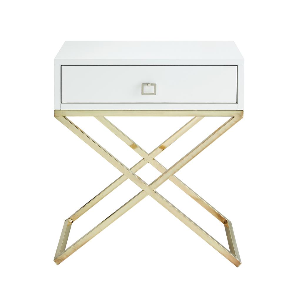 Inspired Home Laila Square Lacquered White Gold Metal X Leg Nightstand St23 09wg Hd The Home Depot